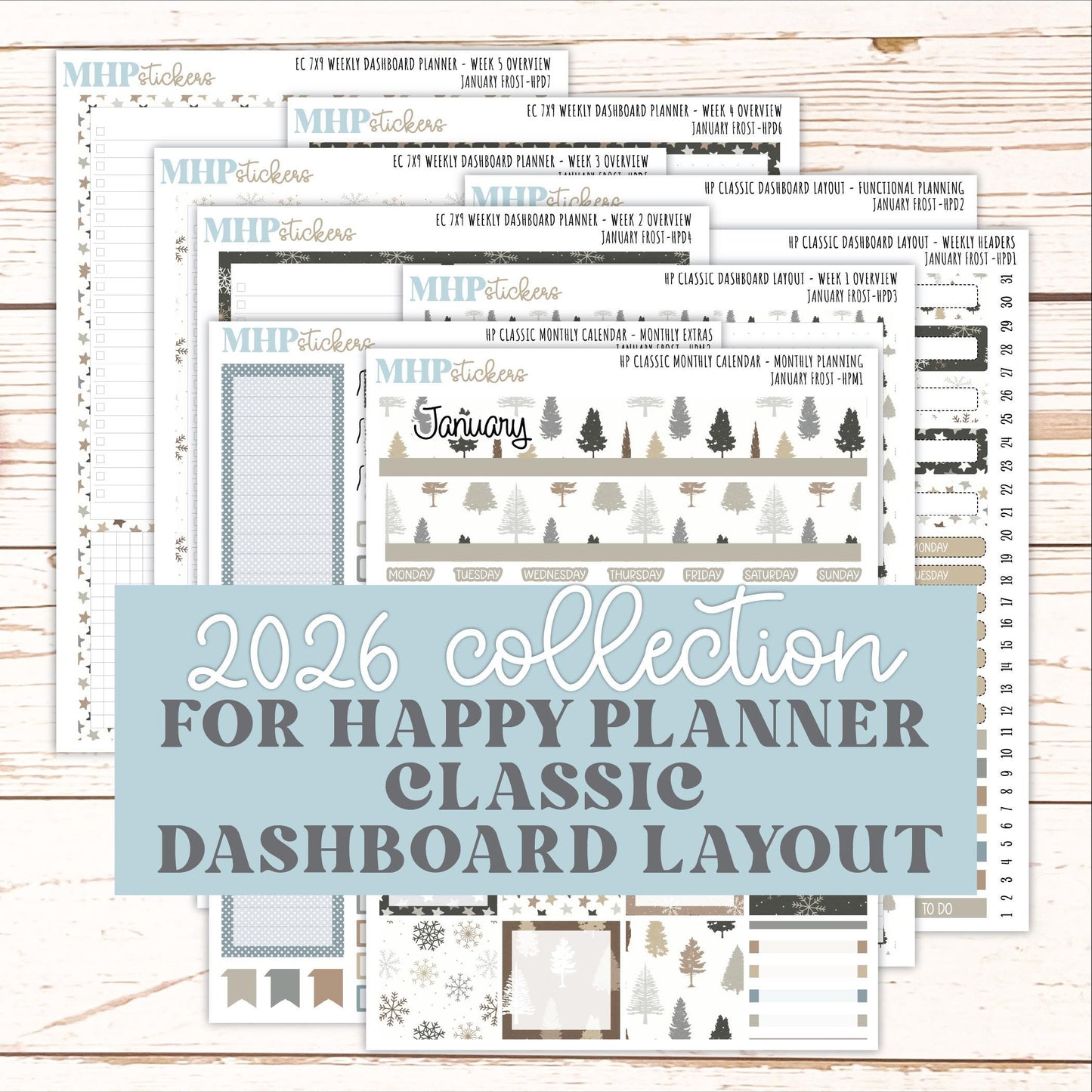 JANUARY Stickers for Happy Planner Classic Dashboard Layout. 2026 Collection. "January Frost" || HPDS