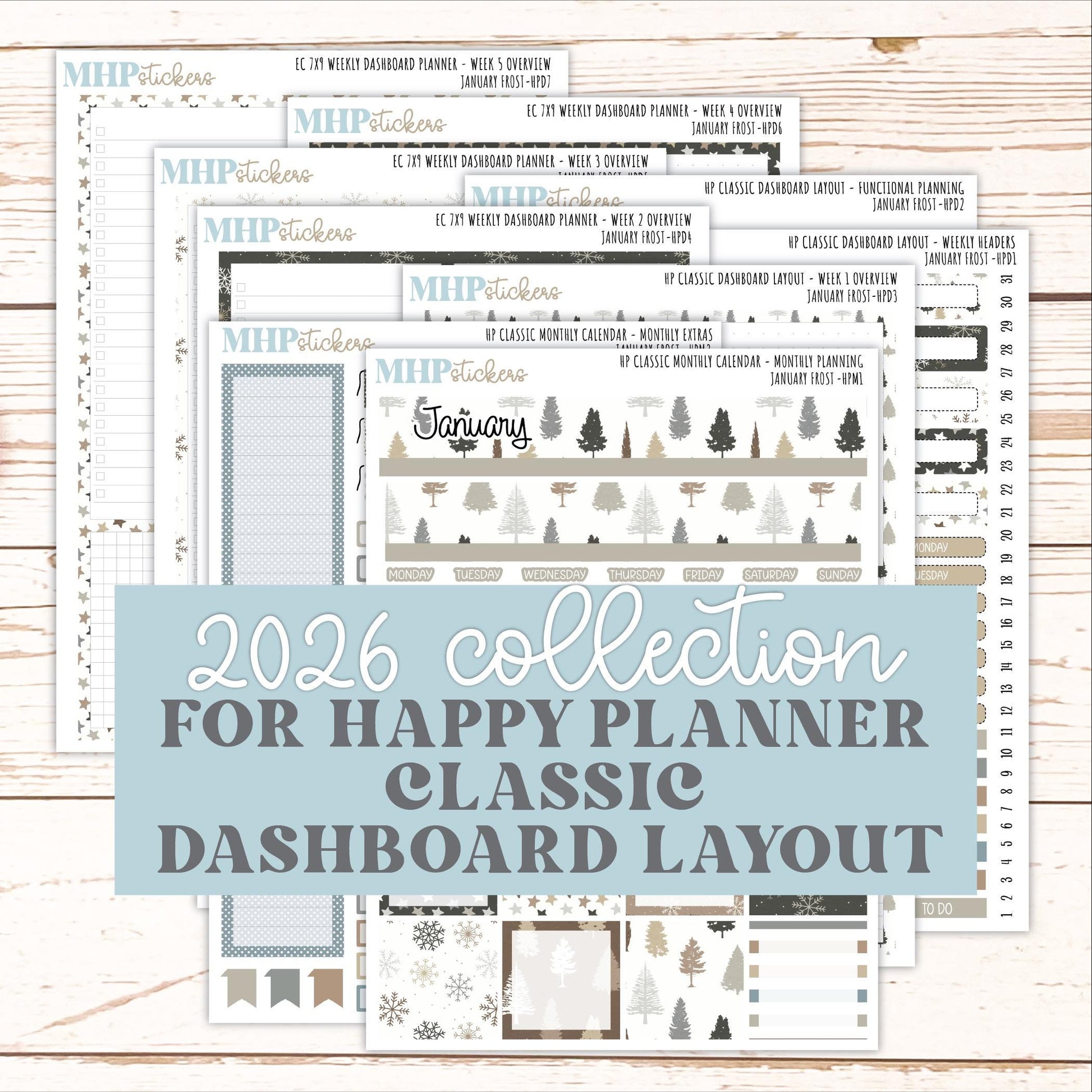 JANUARY Stickers for Happy Planner Classic Dashboard Layout. 2026 Collection. "January Frost" || HPDS