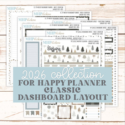 JANUARY Stickers for Happy Planner Classic Dashboard Layout. 2026 Collection. "January Frost" || HPDS