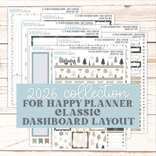 JANUARY Stickers for Happy Planner Classic Dashboard Layout. 2026 Collection. "January Frost" || HPDS