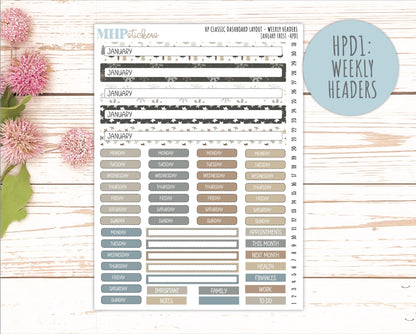 JANUARY Stickers for Happy Planner Classic Dashboard Layout. 2026 Collection. "January Frost" || HPDS