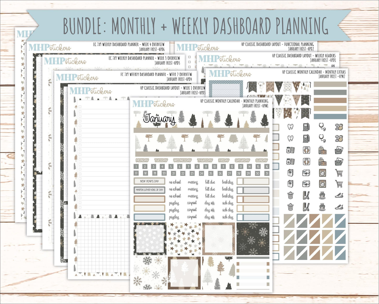 JANUARY Stickers for Happy Planner Classic Dashboard Layout. 2026 Collection. "January Frost" || HPDS