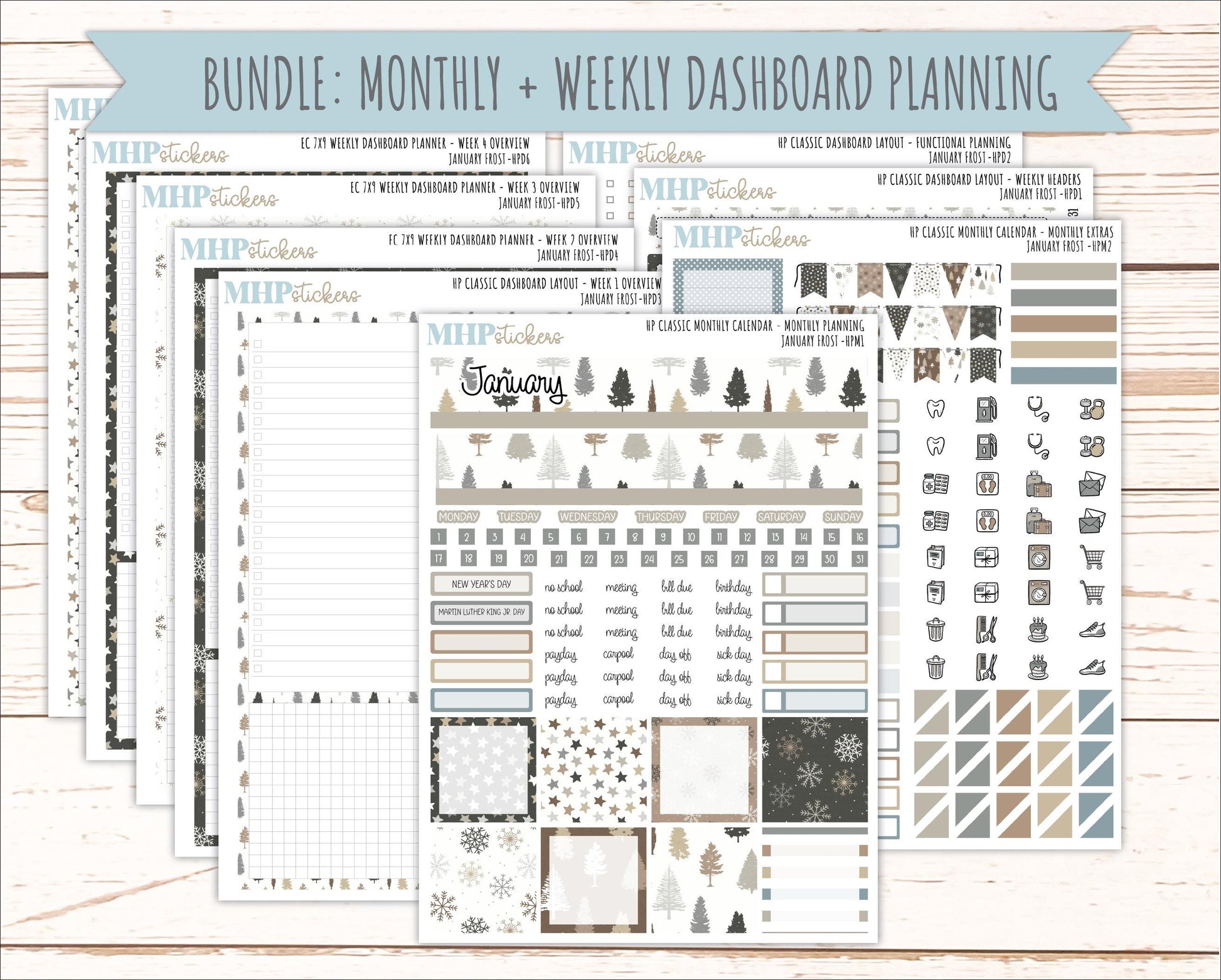 JANUARY Stickers for Happy Planner Classic Dashboard Layout. 2026 Collection. "January Frost" || HPDS