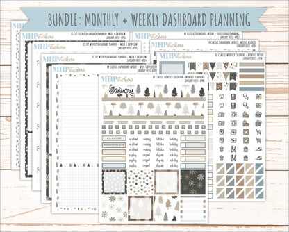 JANUARY Stickers for Happy Planner Classic Dashboard Layout. 2026 Collection. "January Frost" || HPDS