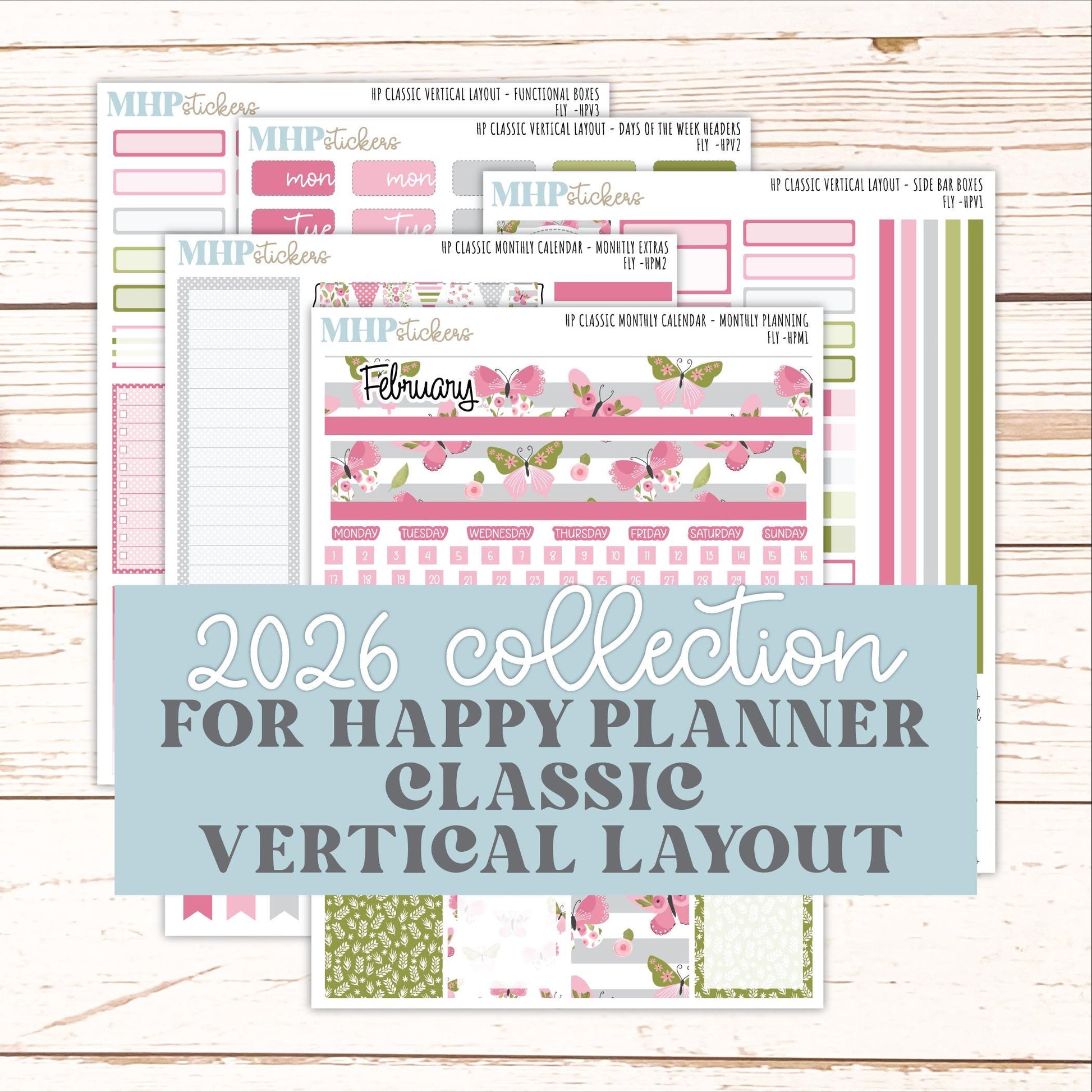 FEBRUARY Stickers for Happy Planner Classic Vertical Layout. 2026 Collection. "Fly" || HPV