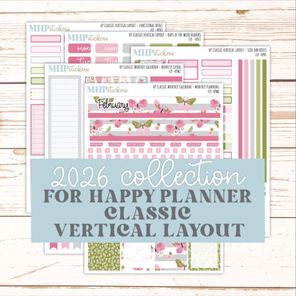FEBRUARY Stickers for Happy Planner Classic Vertical Layout. 2026 Collection. "Fly" || HPV