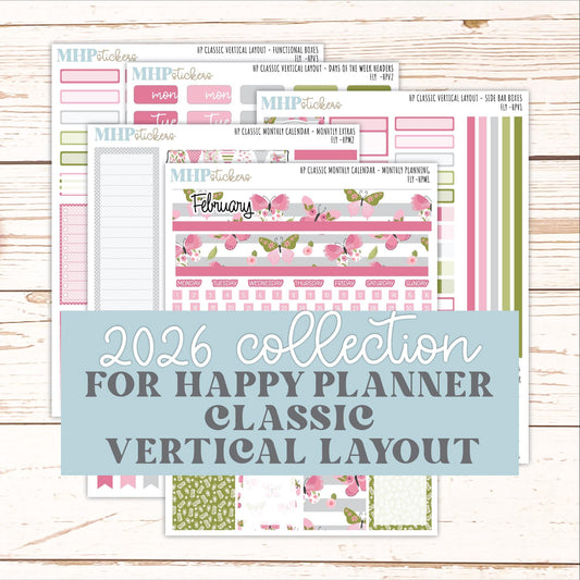 FEBRUARY Stickers for Happy Planner Classic Vertical Layout. 2026 Collection. "Fly" || HPV