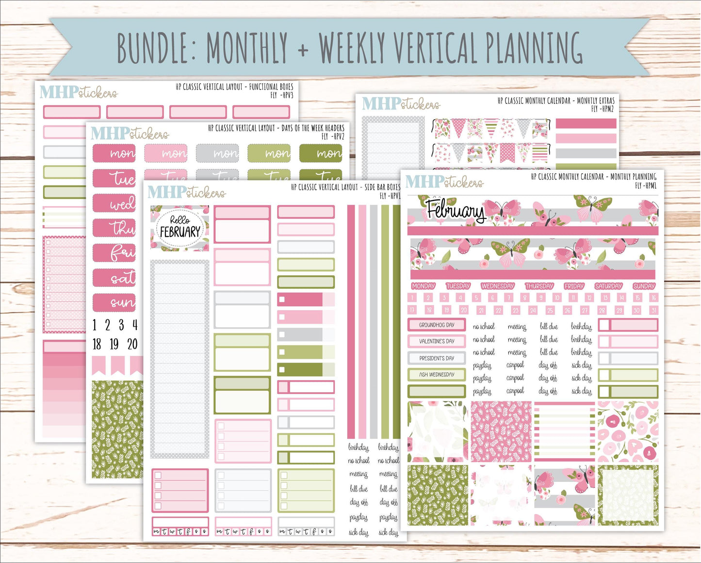FEBRUARY Stickers for Happy Planner Classic Vertical Layout. 2026 Collection. "Fly" || HPV