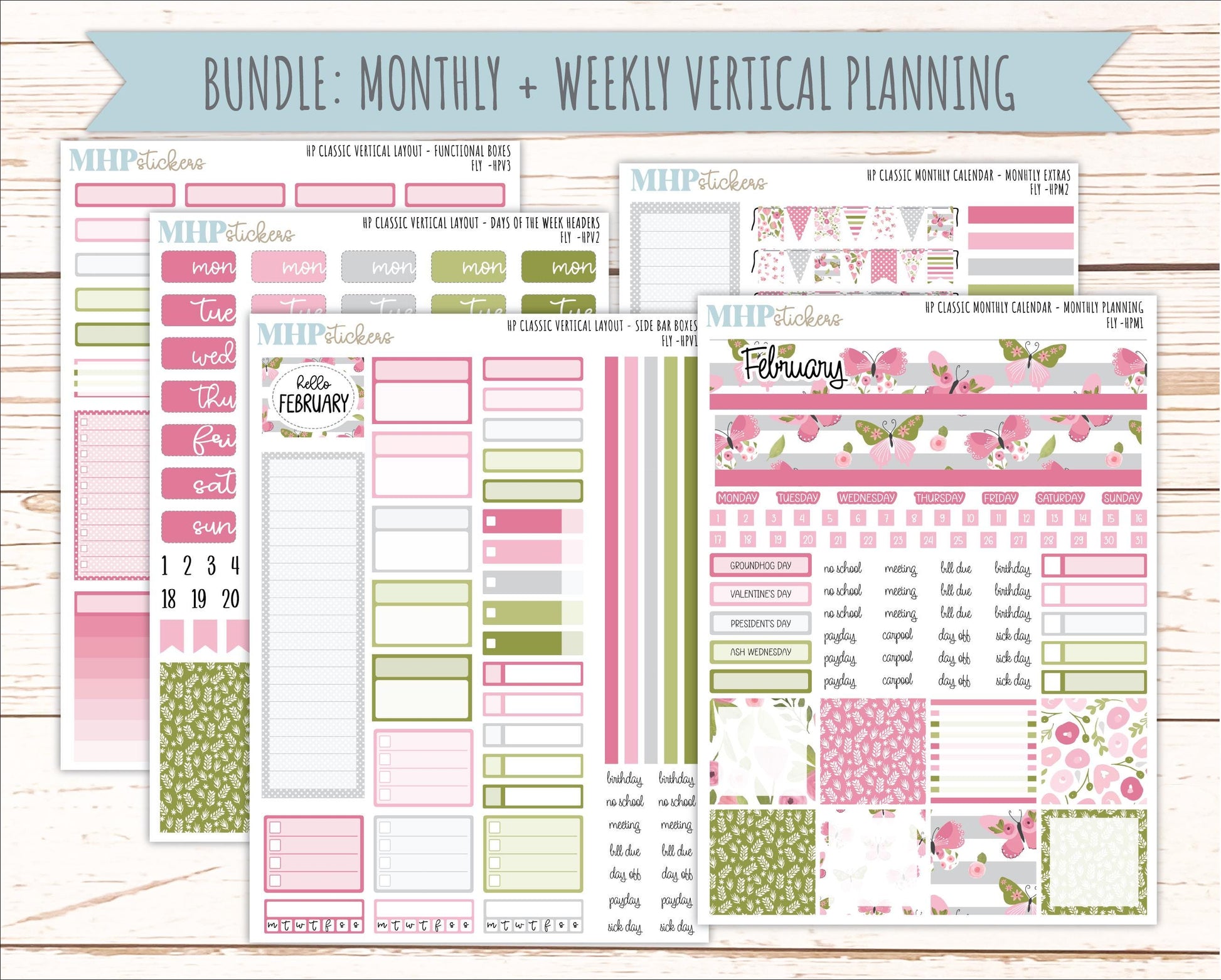 FEBRUARY Stickers for Happy Planner Classic Vertical Layout. 2026 Collection. "Fly" || HPV