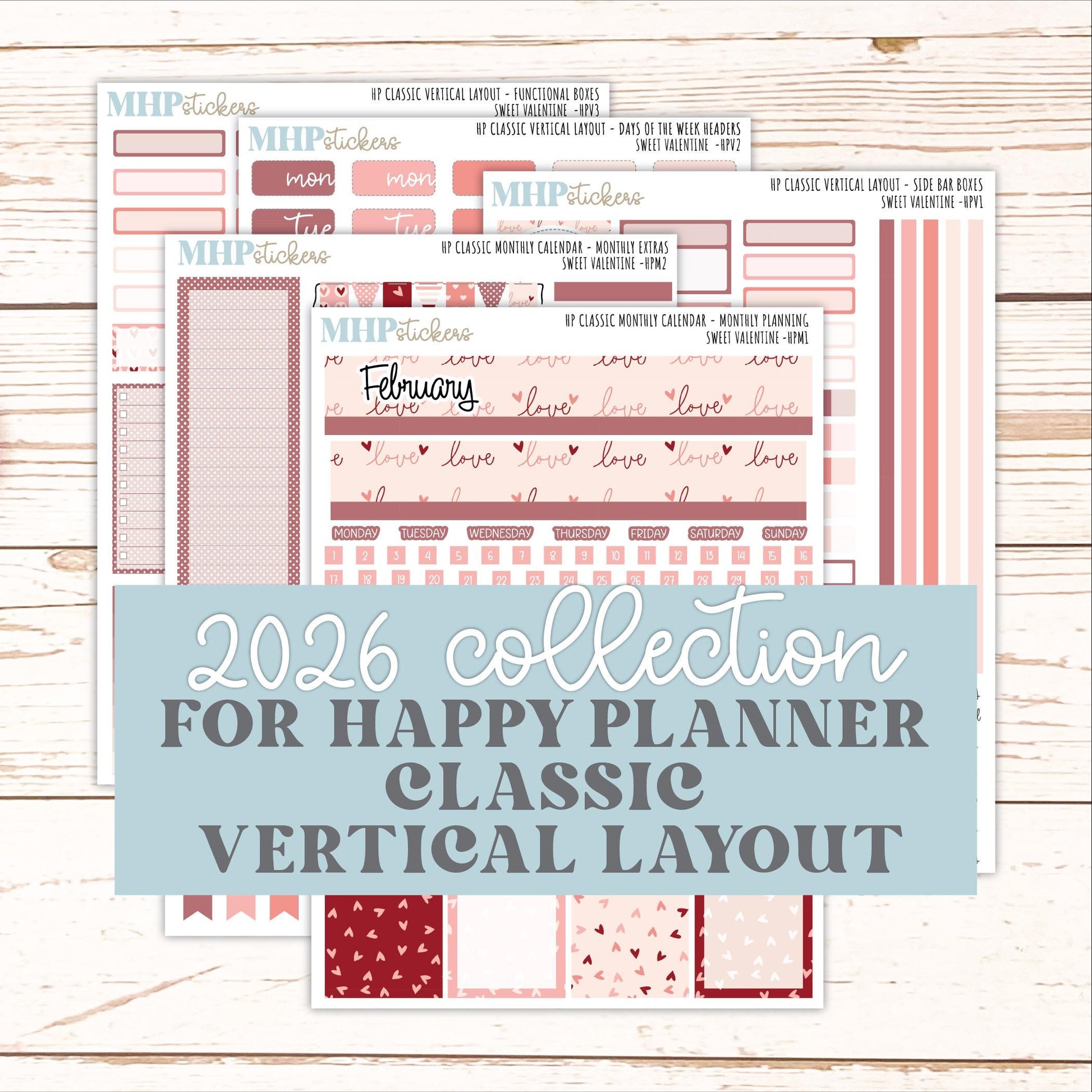 FEBRUARY Stickers for Happy Planner Classic Vertical Layout. 2026 Collection. "Sweet Valentine" || HPV
