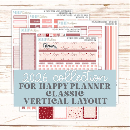 FEBRUARY Stickers for Happy Planner Classic Vertical Layout. 2026 Collection. "Sweet Valentine" || HPV