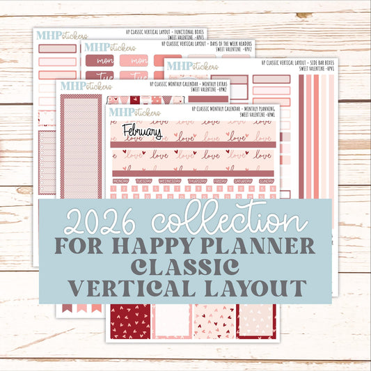 FEBRUARY Stickers for Happy Planner Classic Vertical Layout. 2026 Collection. "Sweet Valentine" || HPV