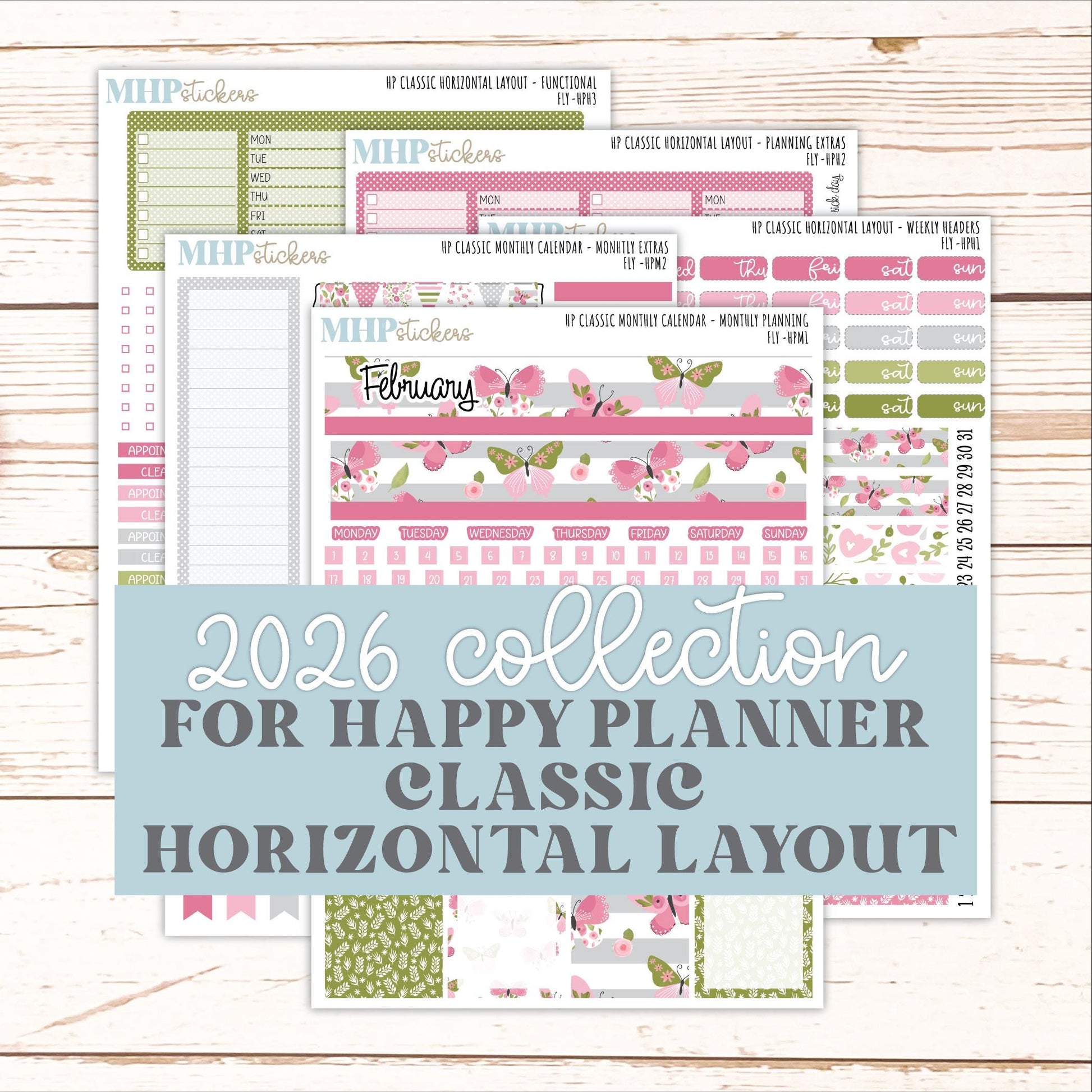FEBRUARY Stickers for Happy Planner Classic Horizontal Layout. 2026 Collection. "Fly" || HPH