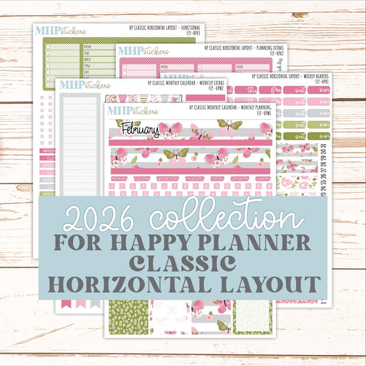 FEBRUARY Stickers for Happy Planner Classic Horizontal Layout. 2026 Collection. "Fly" || HPH