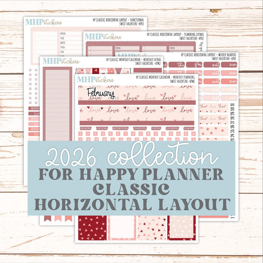 FEBRUARY Stickers for Happy Planner Classic Horizontal Layout. 2026 Collection. "Sweet Valentine" || HPH