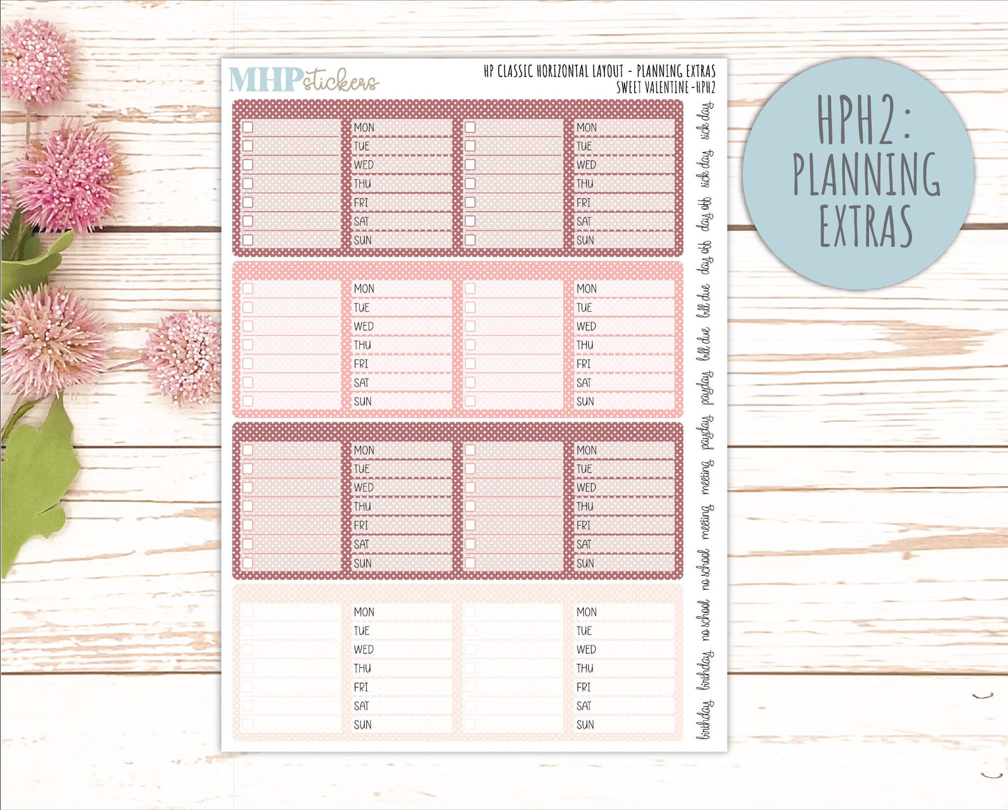 FEBRUARY Stickers for Happy Planner Classic Horizontal Layout. 2026 Collection. "Sweet Valentine" || HPH