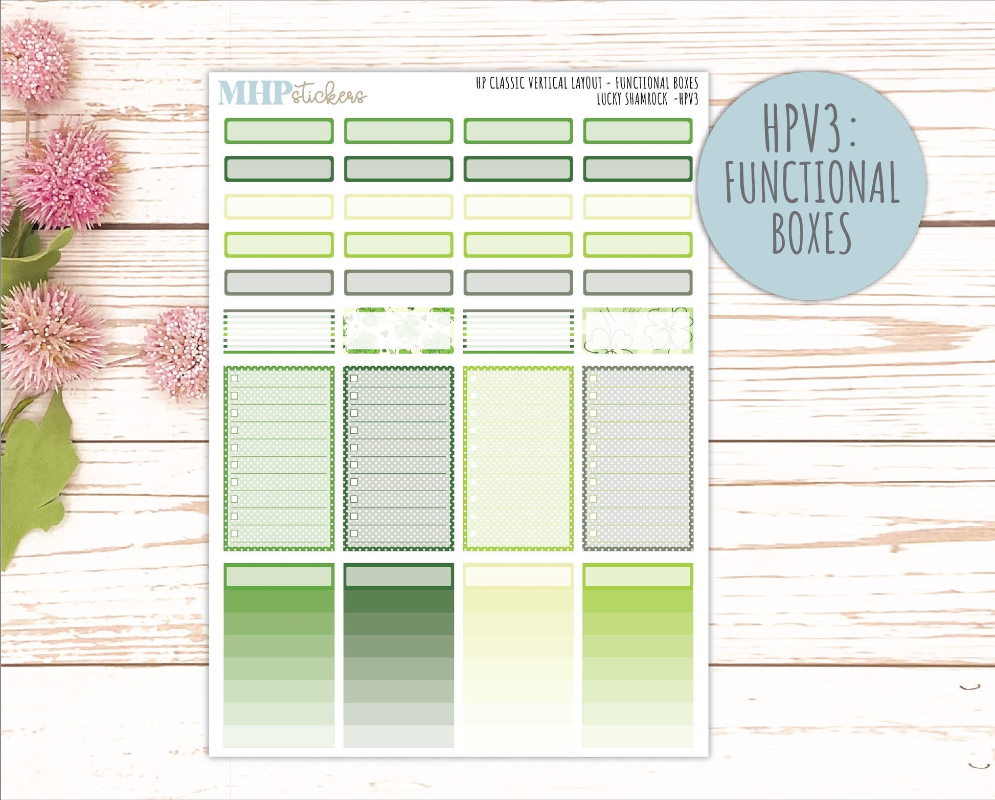 MARCH Stickers for Happy Planner Classic Vertical Layout. 2026 Collection. "Lucky Shamrock" || HPV