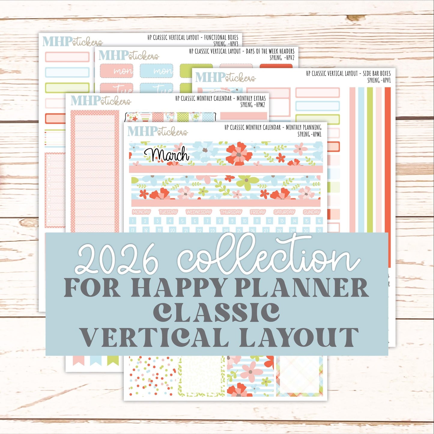 MARCH Stickers for Happy Planner Classic Vertical Layout. 2026 Collection. "Spring" || HPV