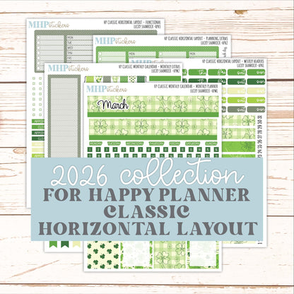 MARCH Stickers for Happy Planner Classic Horizontal Layout. 2026 Collection. "Lucky Shamrock" || HPH