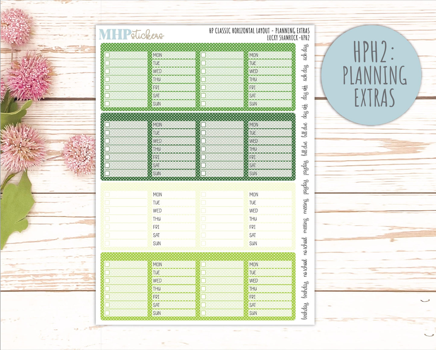 MARCH Stickers for Happy Planner Classic Horizontal Layout. 2026 Collection. "Lucky Shamrock" || HPH