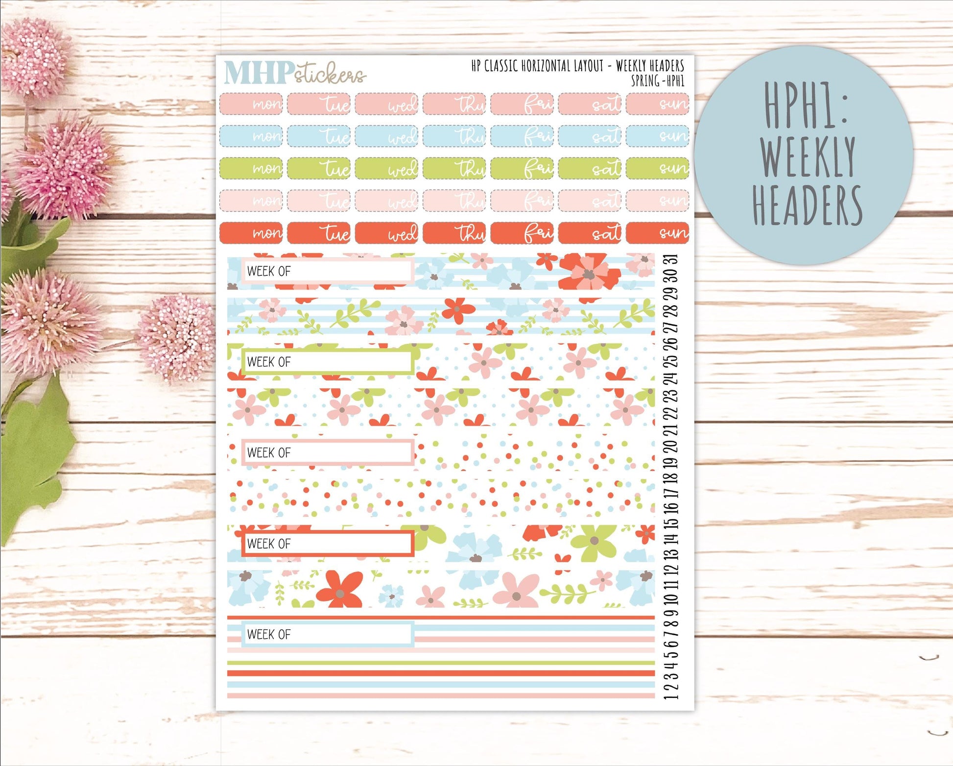 MARCH Stickers for Happy Planner Classic Horizontal Layout. 2026 Collection. "Spring" || HPH