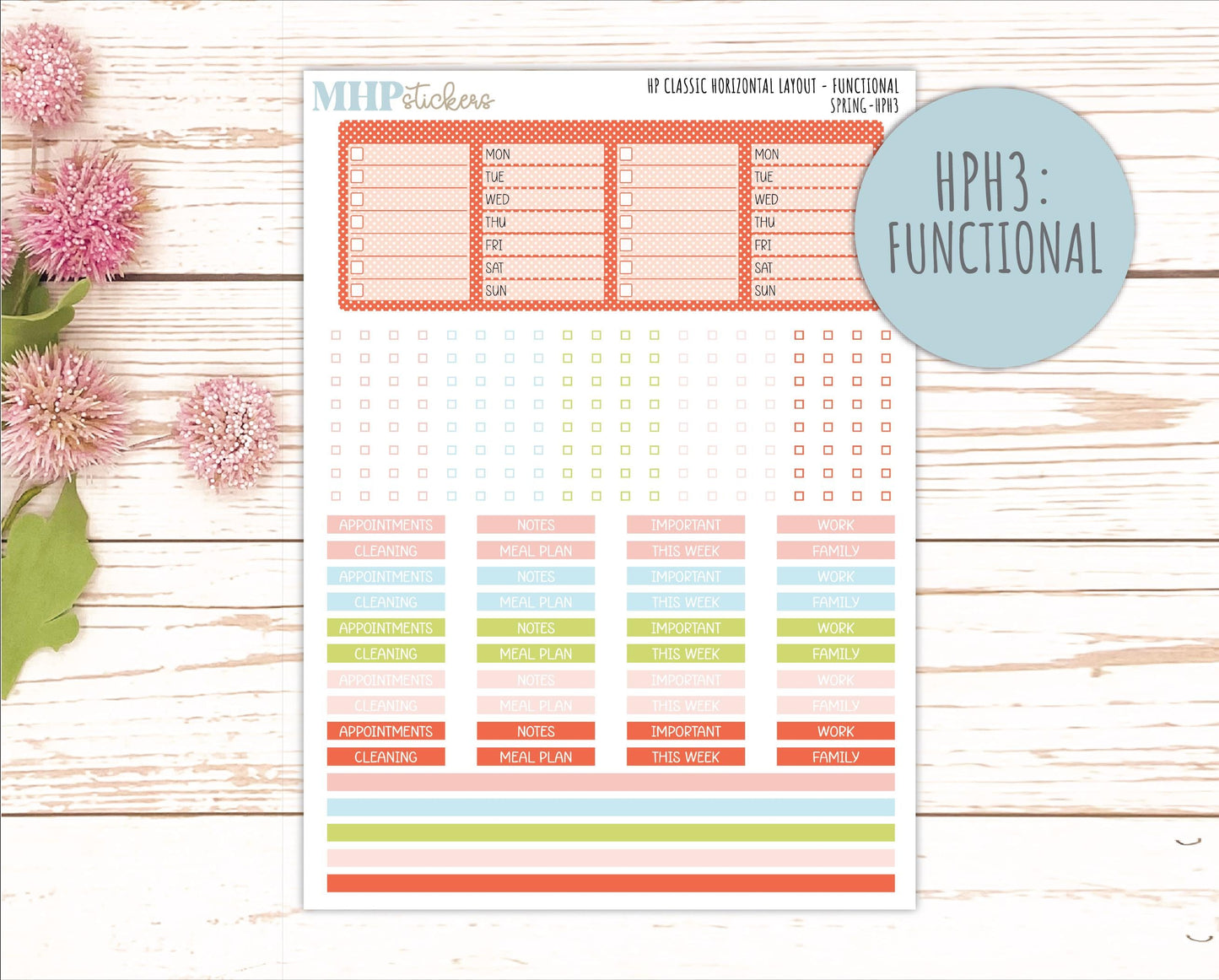 MARCH Stickers for Happy Planner Classic Horizontal Layout. 2026 Collection. "Spring" || HPH