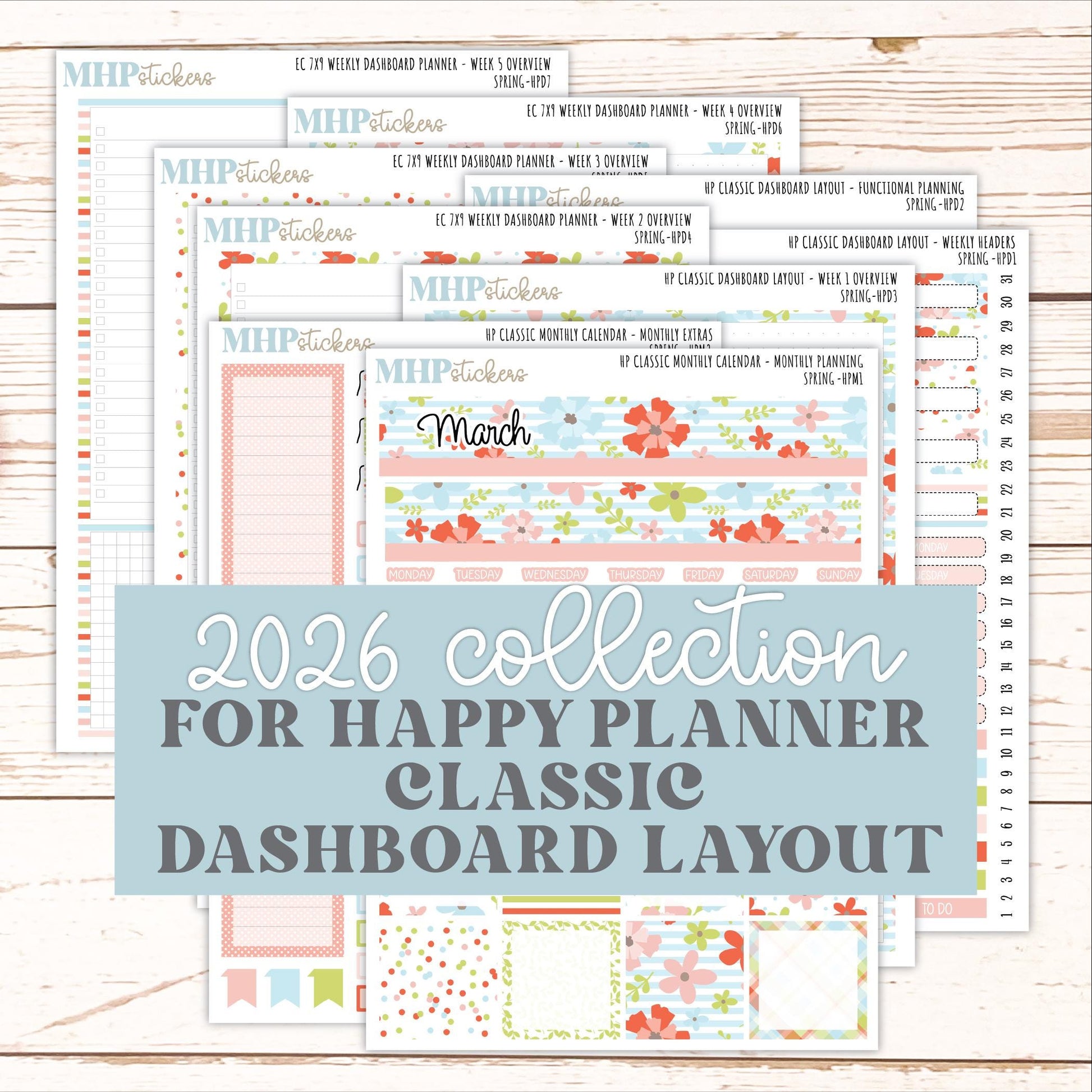 MARCH Stickers for Happy Planner Classic Dashboard Layout. 2026 Collection. "Spring" || HPD