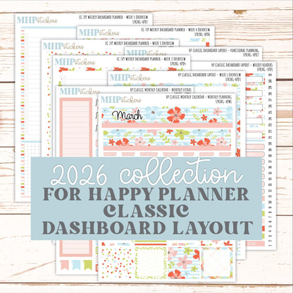 MARCH Stickers for Happy Planner Classic Dashboard Layout. 2026 Collection. "Spring" || HPD