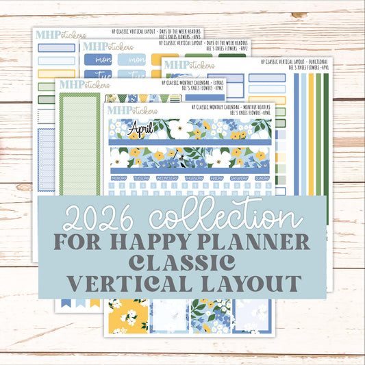 APRIL Stickers for Happy Planner Classic Vertical Layout. 2026 Collection. "Bee's Knees Flowers" || HPV