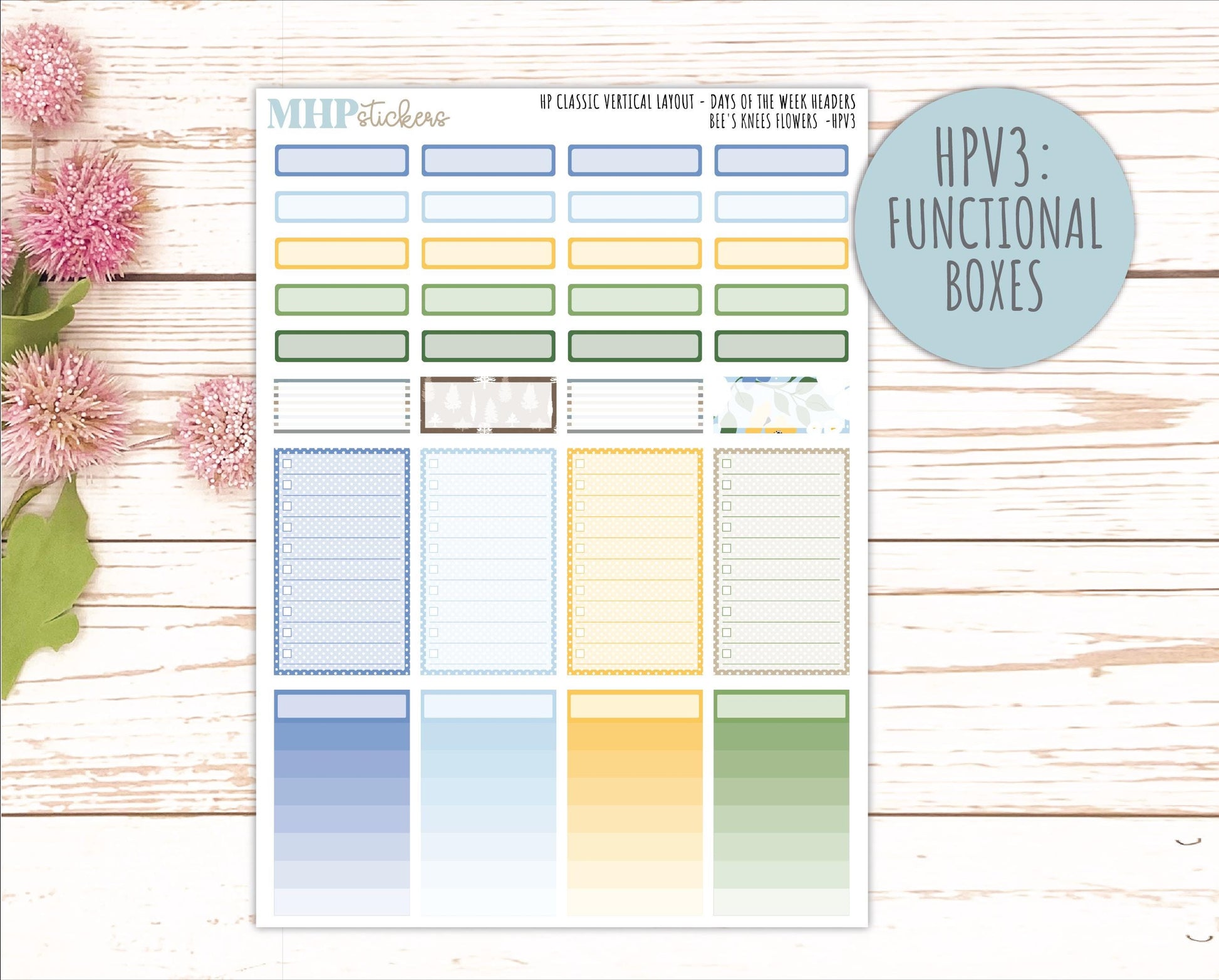 APRIL Stickers for Happy Planner Classic Vertical Layout. 2026 Collection. "Bee's Knees Flowers" || HPV