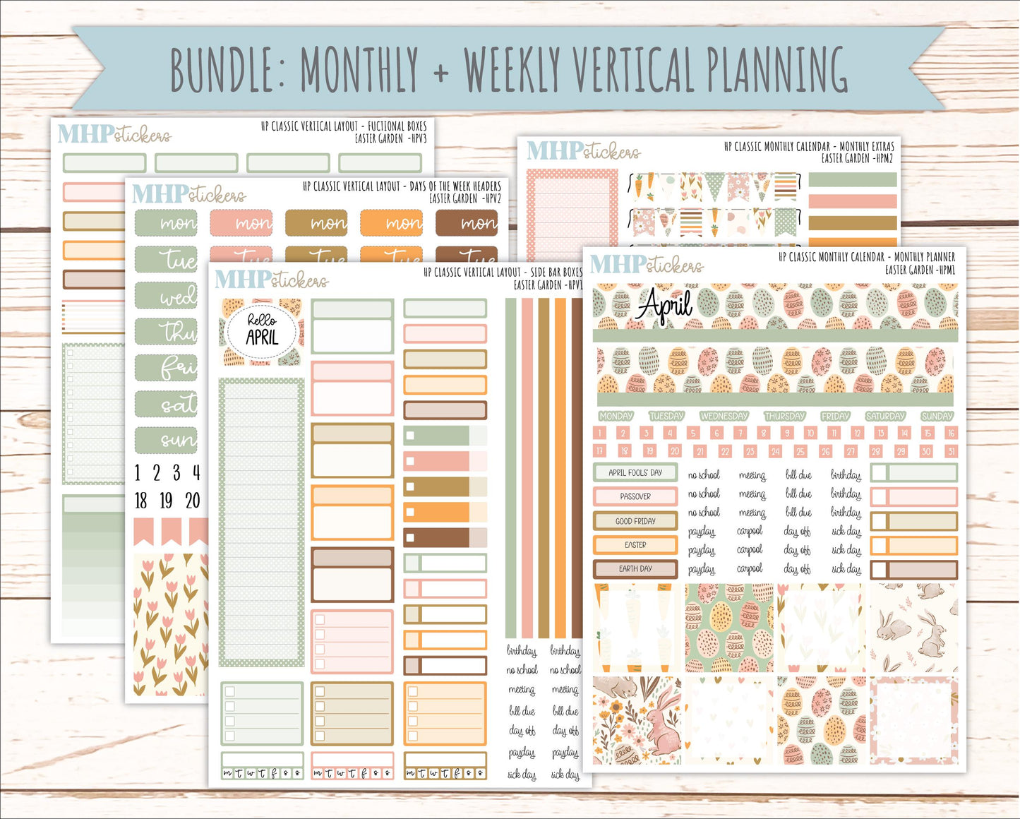 APRIL Stickers for Happy Planner Classic Vertical Layout. 2026 Collection. "Easter Garden" || HPV