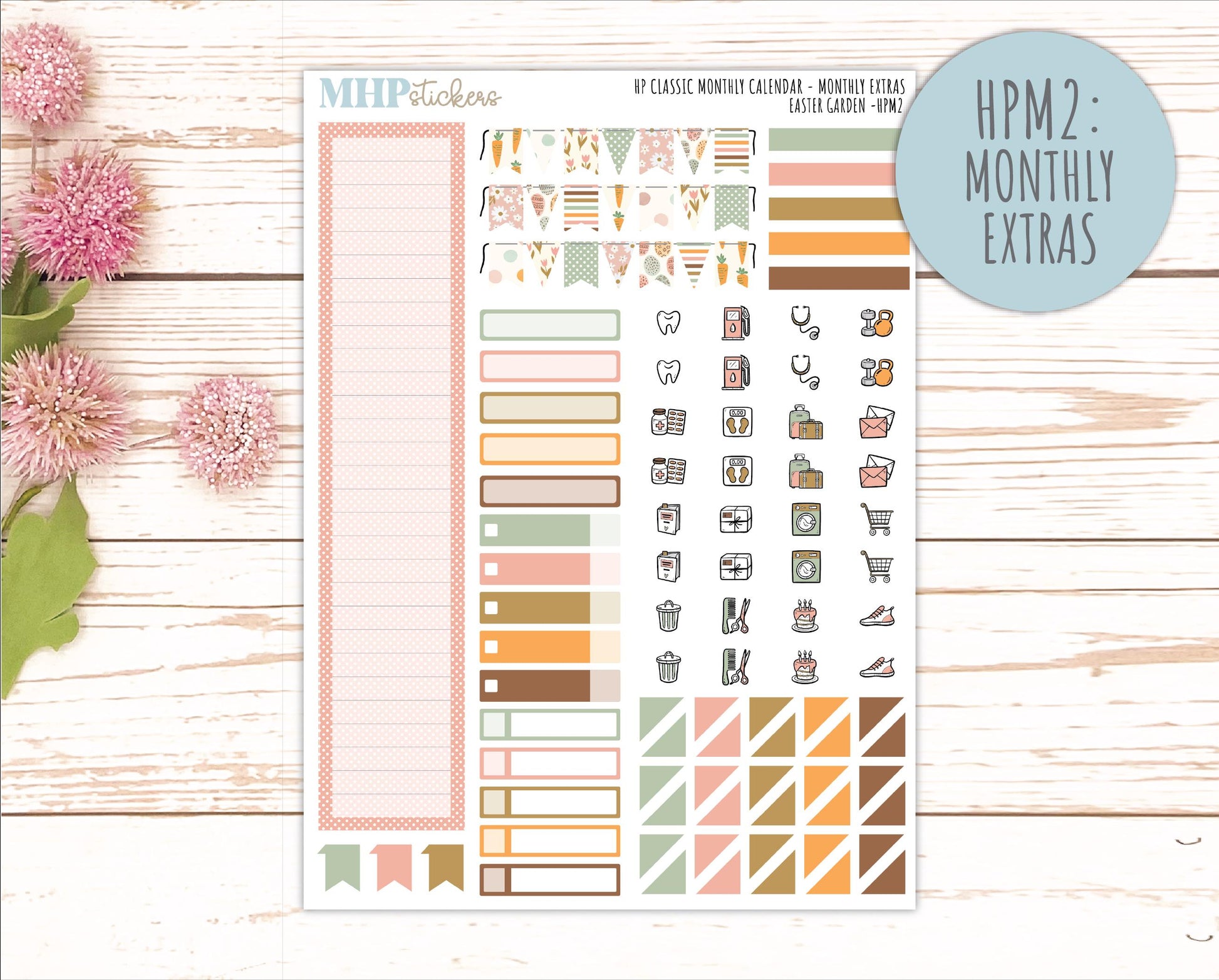 APRIL Stickers for Happy Planner Classic Horizontal Layout. 2026 Collection. "Easter Garden" || HPH