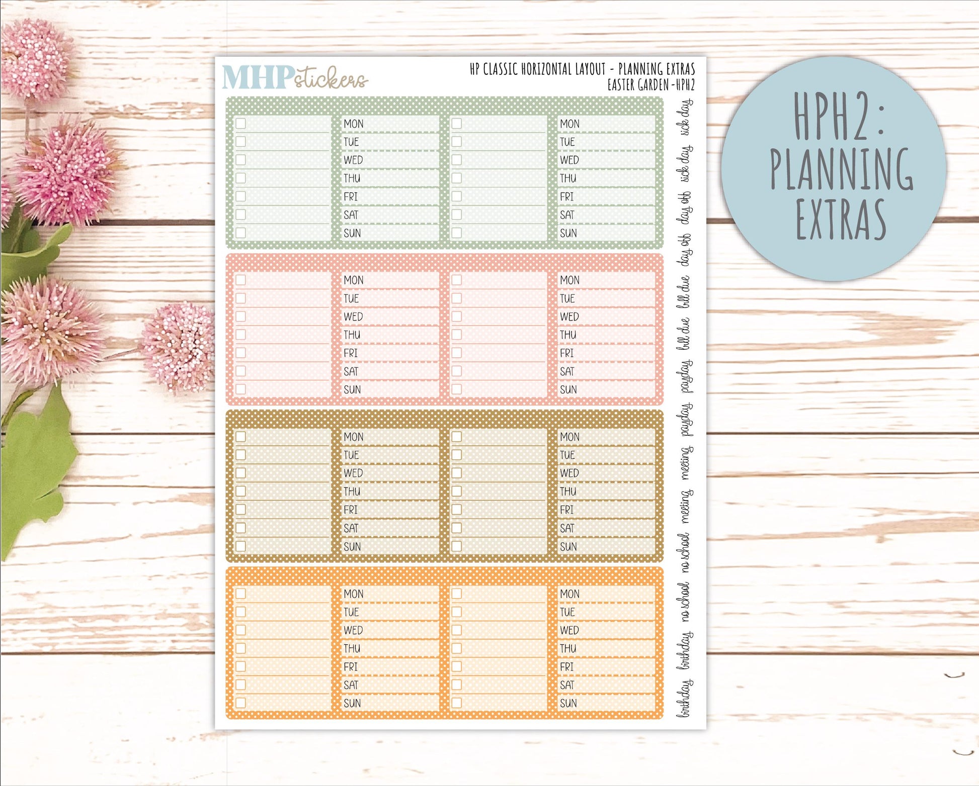 APRIL Stickers for Happy Planner Classic Horizontal Layout. 2026 Collection. "Easter Garden" || HPH