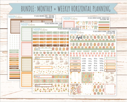 APRIL Stickers for Happy Planner Classic Horizontal Layout. 2026 Collection. "Easter Garden" || HPH
