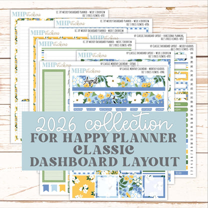 APRIL Stickers for Happy Planner Classic Dashboard Layout. 2026 Collection. "Bee's Knees Flowers" || HPD