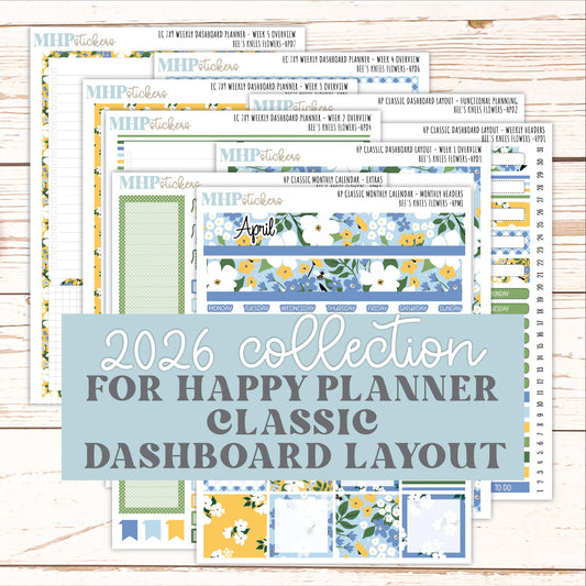 APRIL Stickers for Happy Planner Classic Dashboard Layout. 2026 Collection. "Bee's Knees Flowers" || HPD