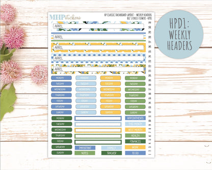 APRIL Stickers for Happy Planner Classic Dashboard Layout. 2026 Collection. "Bee's Knees Flowers" || HPD