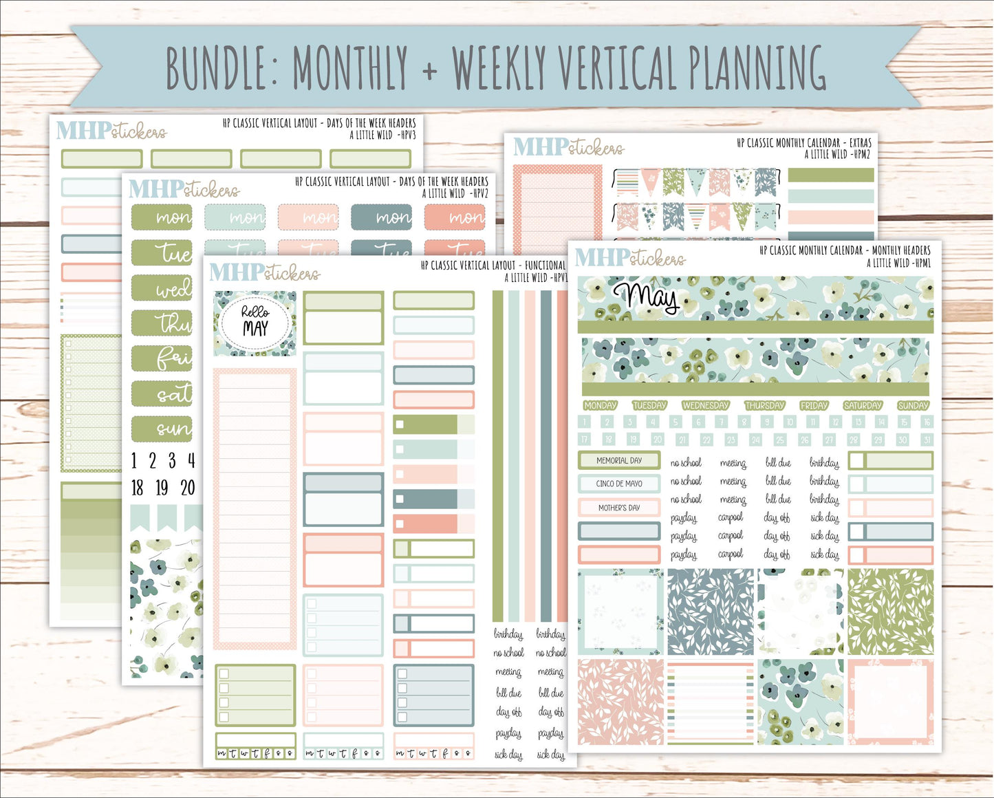 MAY Stickers for Happy Planner Classic Vertical Layout. 2026 Collection. "A Little Wild" || HPV