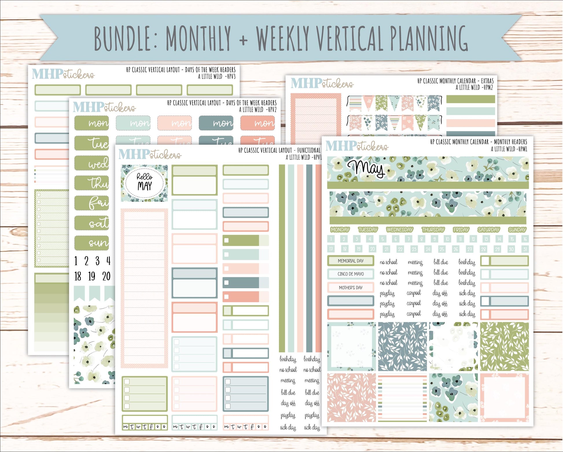 MAY Stickers for Happy Planner Classic Vertical Layout. 2026 Collection. "A Little Wild" || HPV