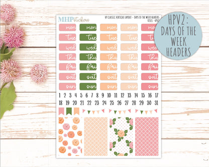 MAY Stickers for Happy Planner Classic Vertical Layout. 2026 Collection. "Roses" || HPV