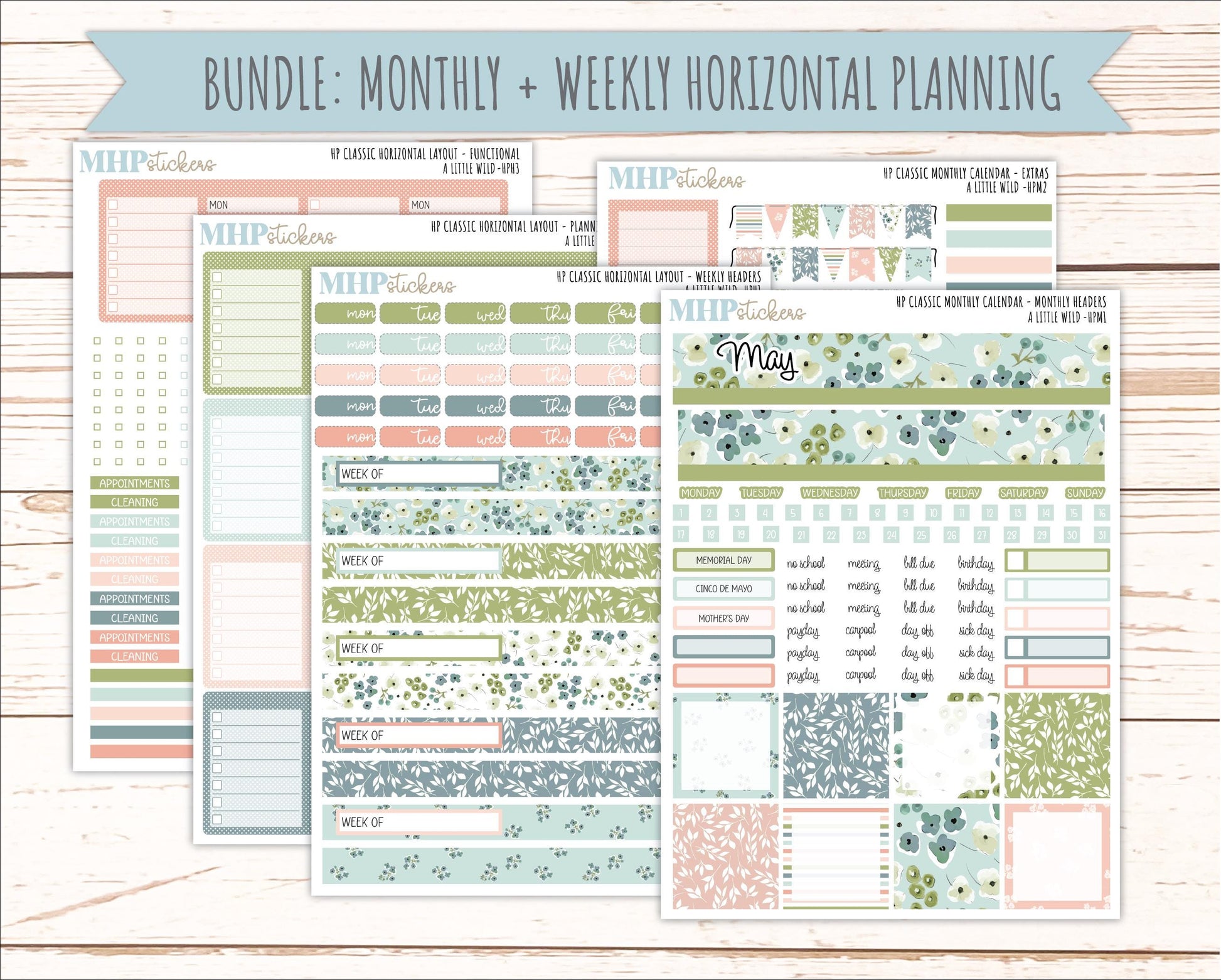 MAY Stickers for Happy Planner Classic Horizontal Layout. 2026 Collection. "A Little Wild" || HPH