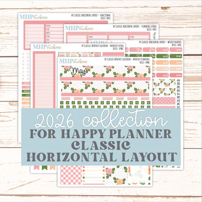 MAY Stickers for Happy Planner Classic Horizontal Layout. 2026 Collection. "Roses" || HPH