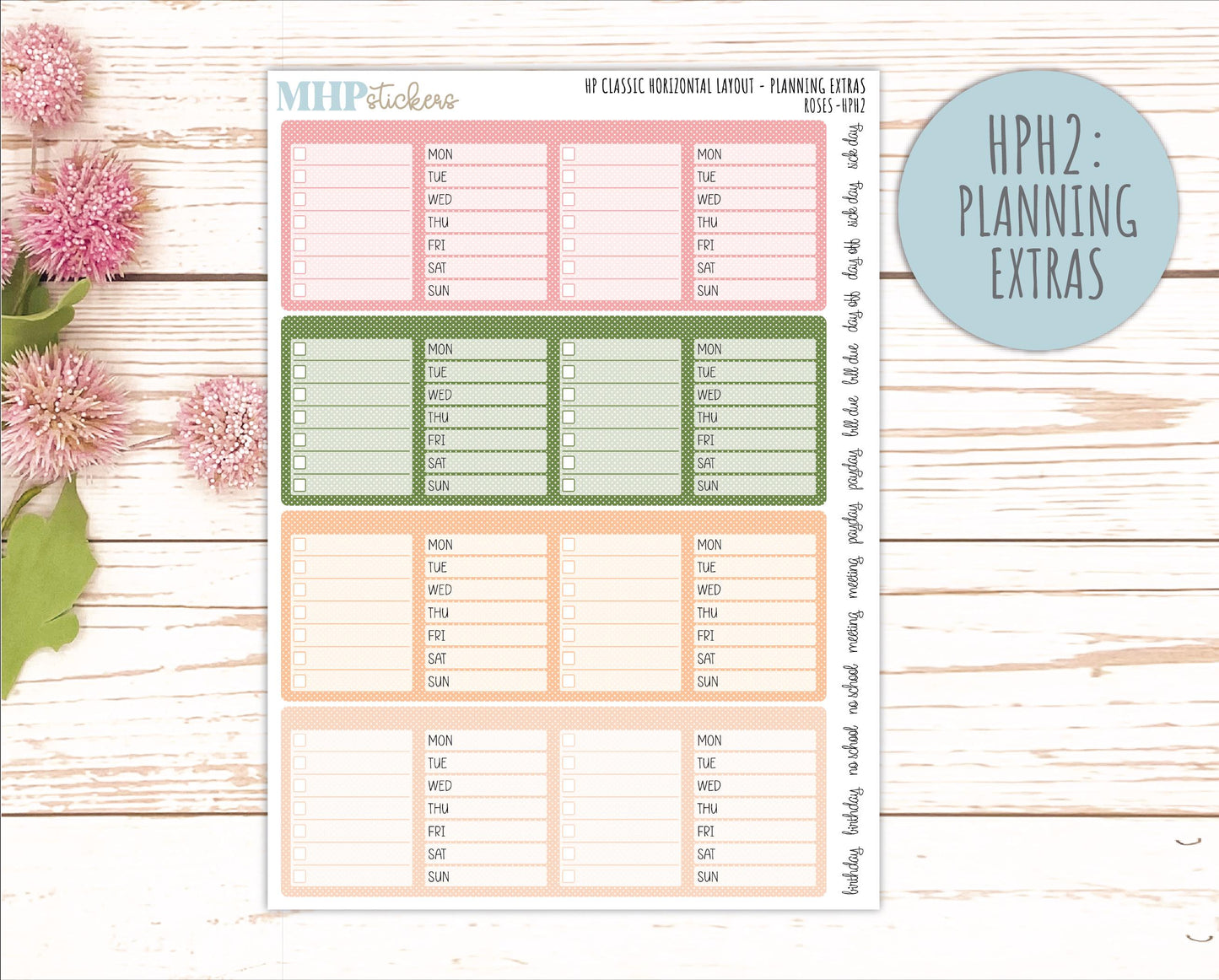 MAY Stickers for Happy Planner Classic Horizontal Layout. 2026 Collection. "Roses" || HPH