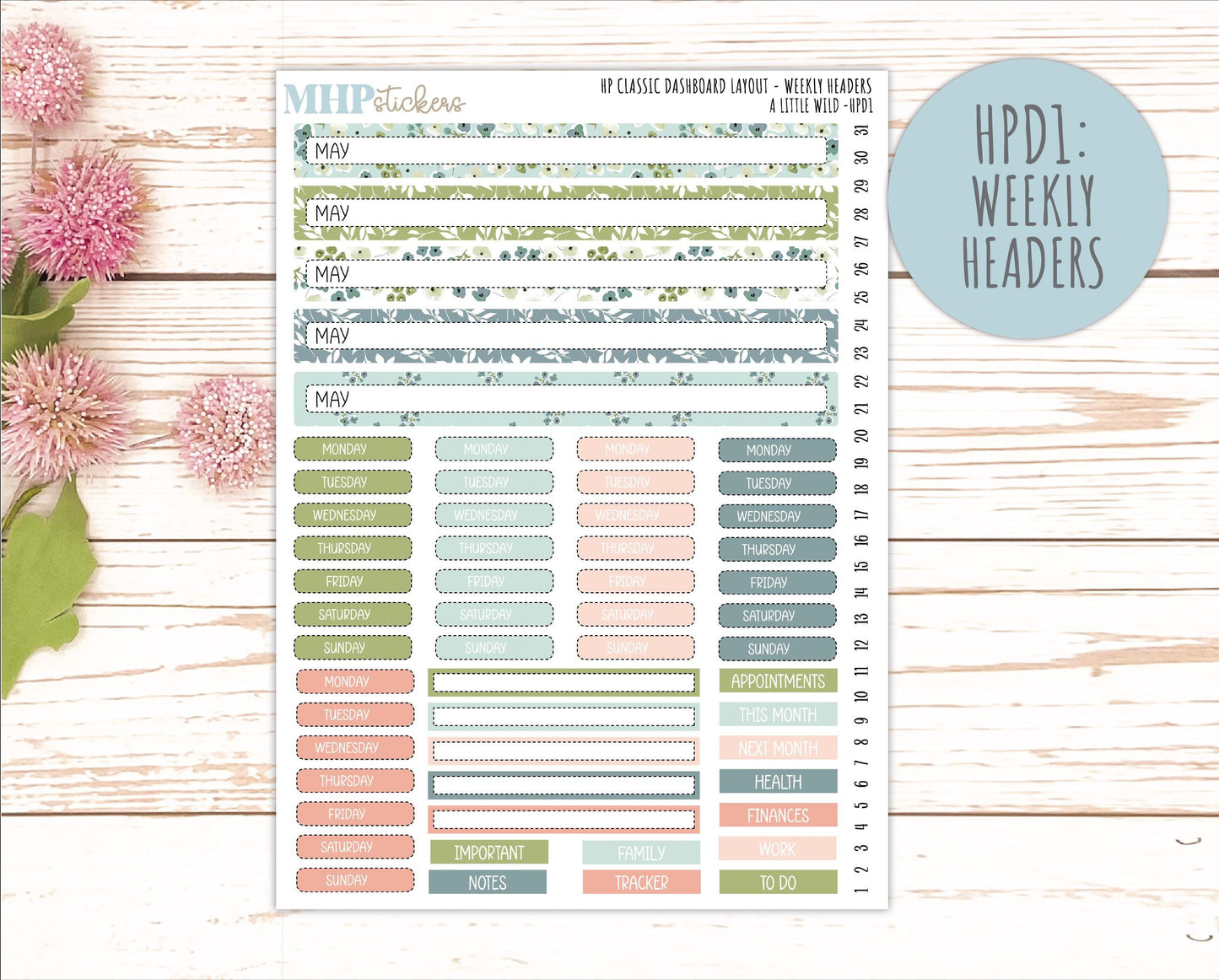 MAY Stickers for Happy Planner Classic Dashboard Layout. 2026 Collection. "A Little Wild" || HPD