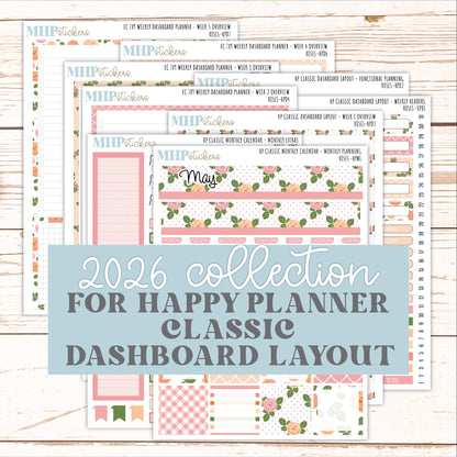 MAY Stickers for Happy Planner Classic Dashboard Layout. 2026 Collection. "Roses" || HPD