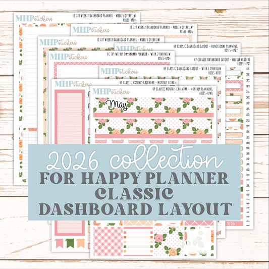 MAY Stickers for Happy Planner Classic Dashboard Layout. 2026 Collection. "Roses" || HPD