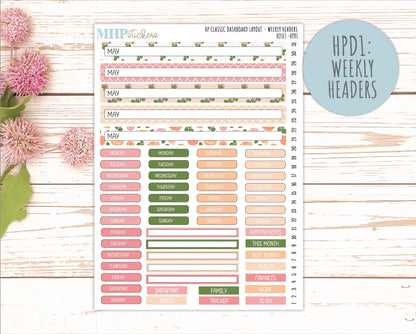 MAY Stickers for Happy Planner Classic Dashboard Layout. 2026 Collection. "Roses" || HPD