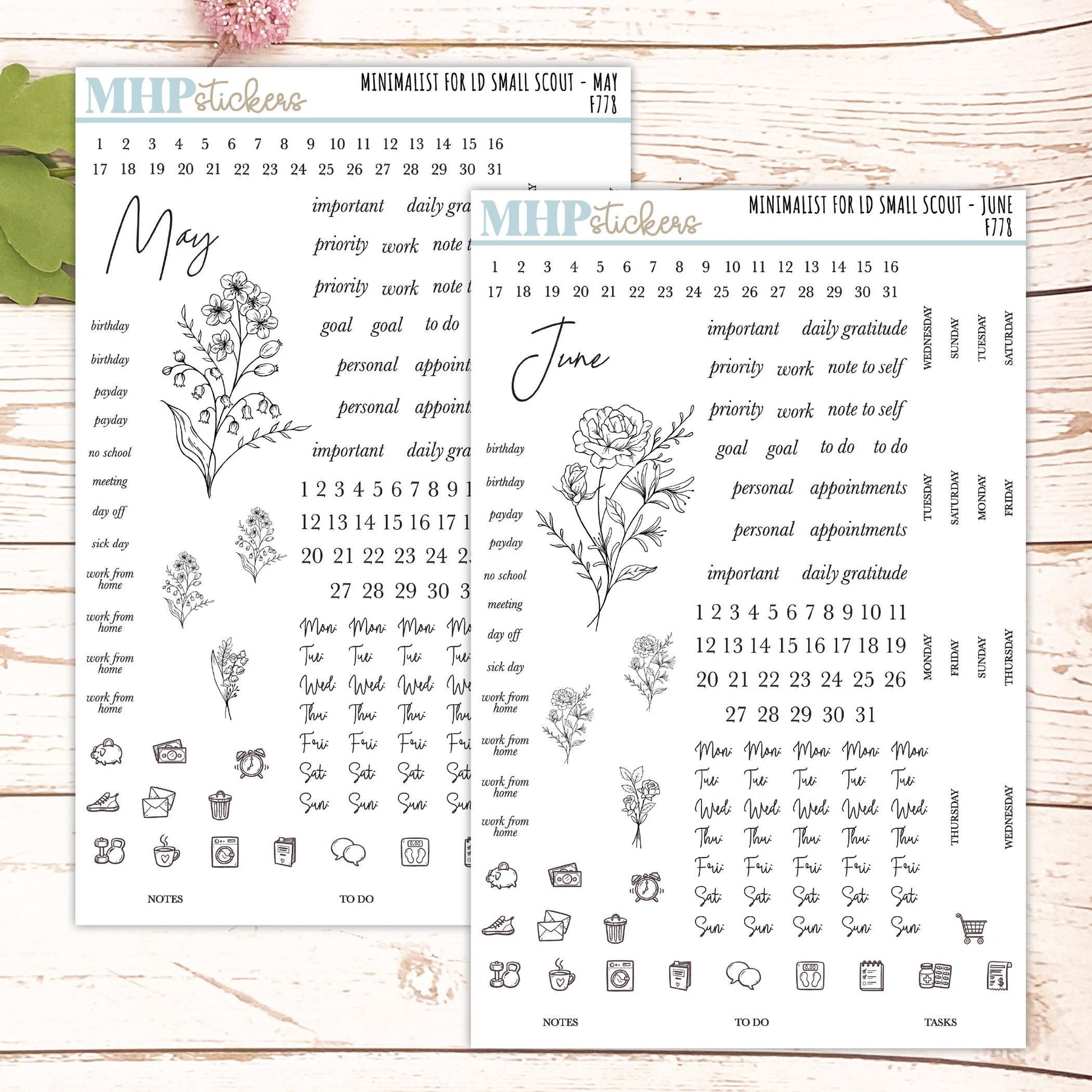 Minimalist Stickers for Laurel Denise Small Scout Planners. || F778
