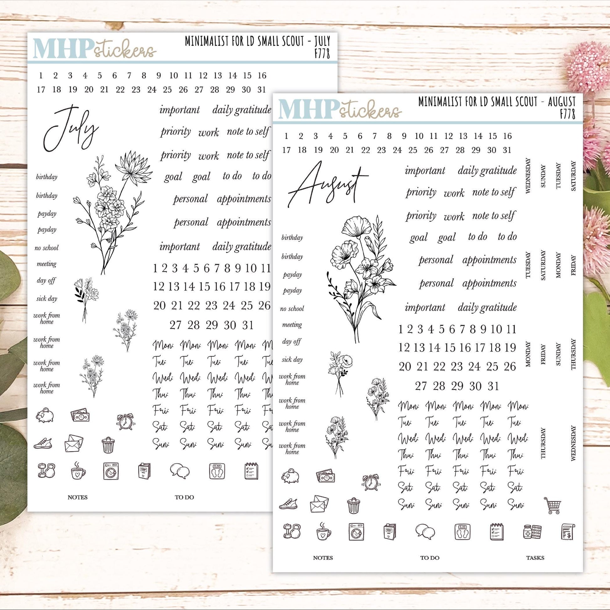 Minimalist Stickers for Laurel Denise Small Scout Planners. || F778
