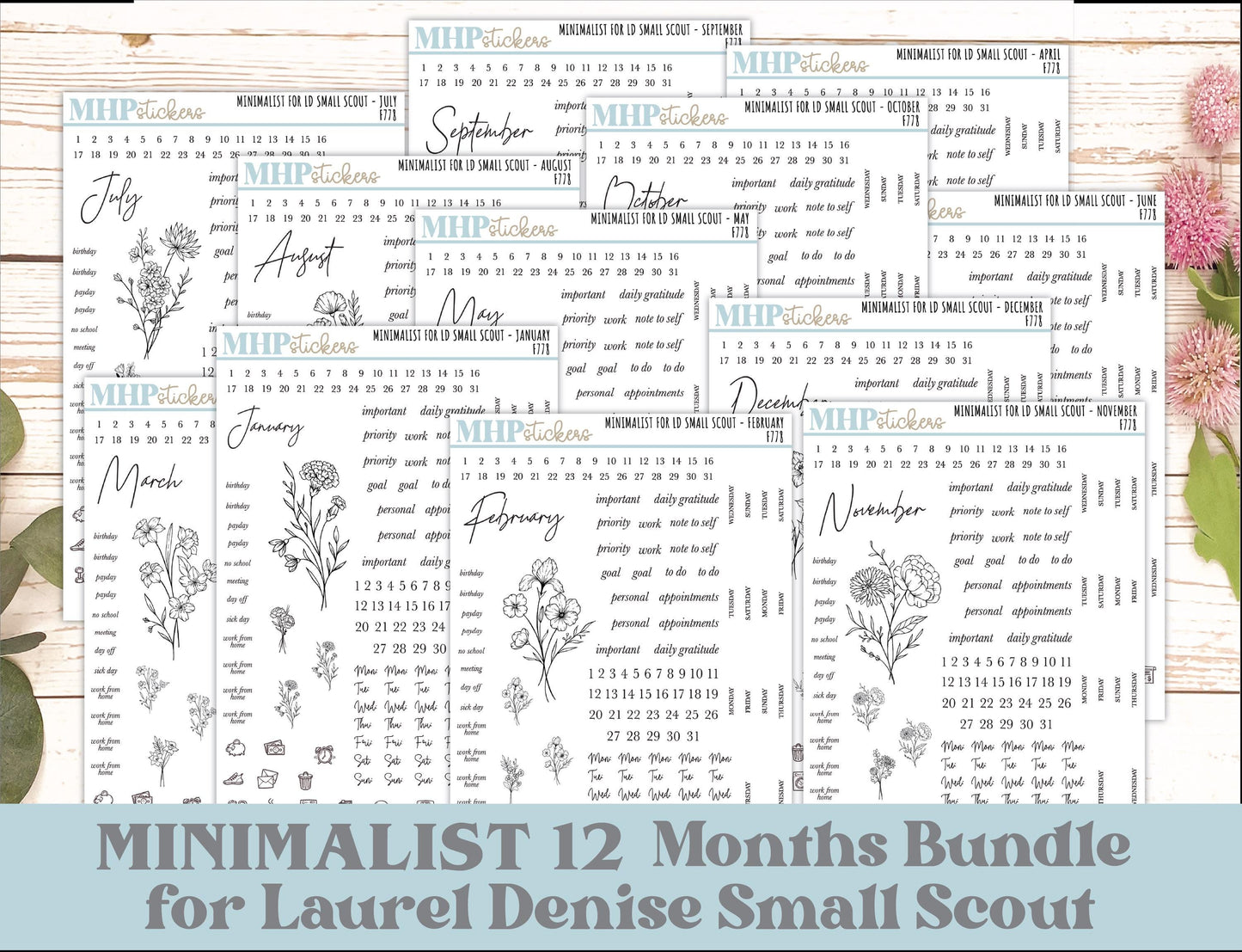 Minimalist Stickers for Laurel Denise Small Scout Planners. || F778
